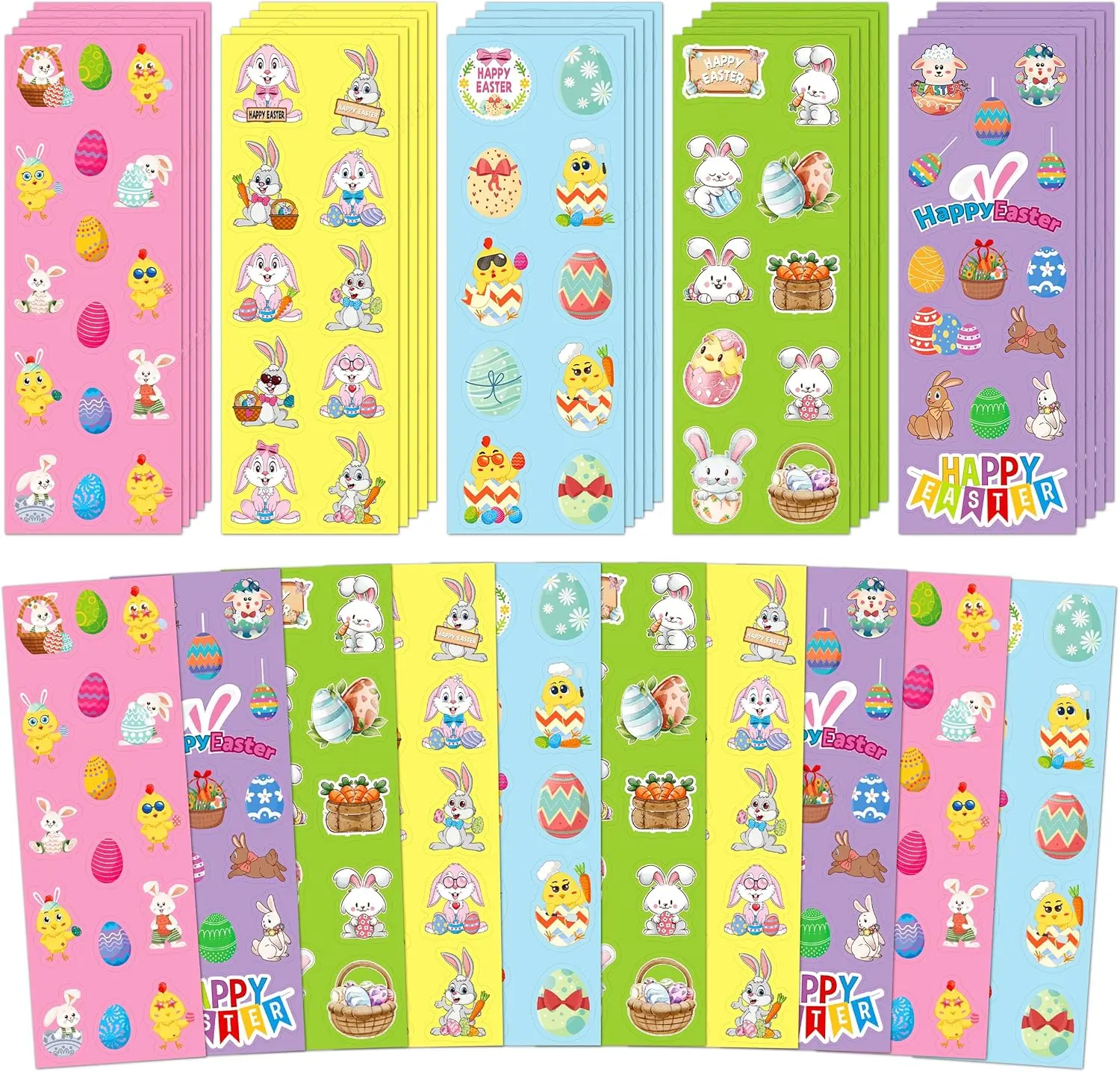 LINAYE 40 Sheets Easter Stickers for Kids - 528 PCS Assorted Easter Stickers Bulk for Eggs Basket Stuffers Party Favor Supplies Gifts for Kids