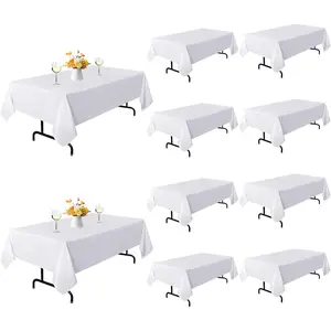 10 Pack White Table Cloth Rectangle 60 x 102 Inch, Rectangle Tablecloth for 6ft Tables, Stain and Wrinkle Resistant Washable Tablecloth for Wedding Banquet, Restaurant, Parties