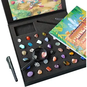 43 Pieces Rock Kit for Geology Enthusiasts |   Rock with Mineral Testing Tools, Crystal Geode Display & Volcanic Samples |   Beginner to Advanced Specimen Study