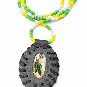 Unisex San Judas Tadeo Necklace leather Scapular style Saint Jude image prayer