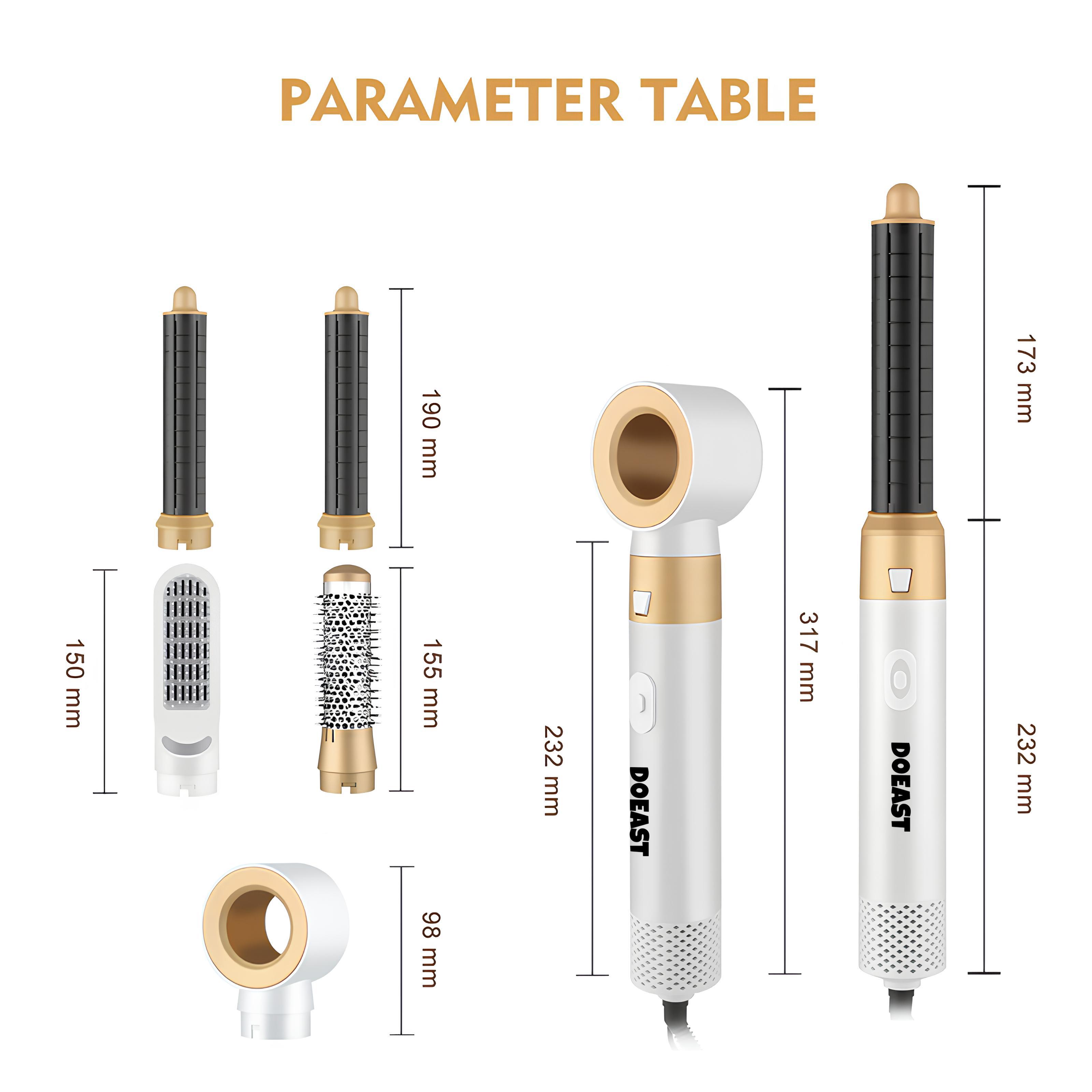 DOEAST US Seller 5-in-1 Hair Styler & Hair Dryer Set with Millions of Negative Ions Features Auto Hair Curler, Detachable Comb Heads, Curling Iron, Hair Straightener, Volumizer, Hot Air Brush & Air Curler All-in-One Hair Styling Tools,  Gift for Girls