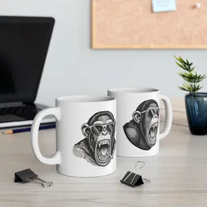 Chimp Mug, Funny Coffee Cup, Novelty Animal Tea Mug, Cool Monkey Gift, Trendy Ceramic Drinkware, Monkey Lover Gift