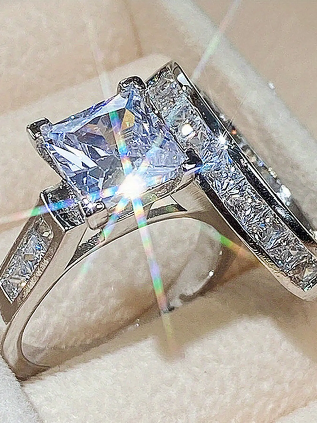 2-piece princess-cut bridal stackable ring set, channel-set side stone   engagement  rings, women’s two-piece wedding band set for proposal and ceremony gift