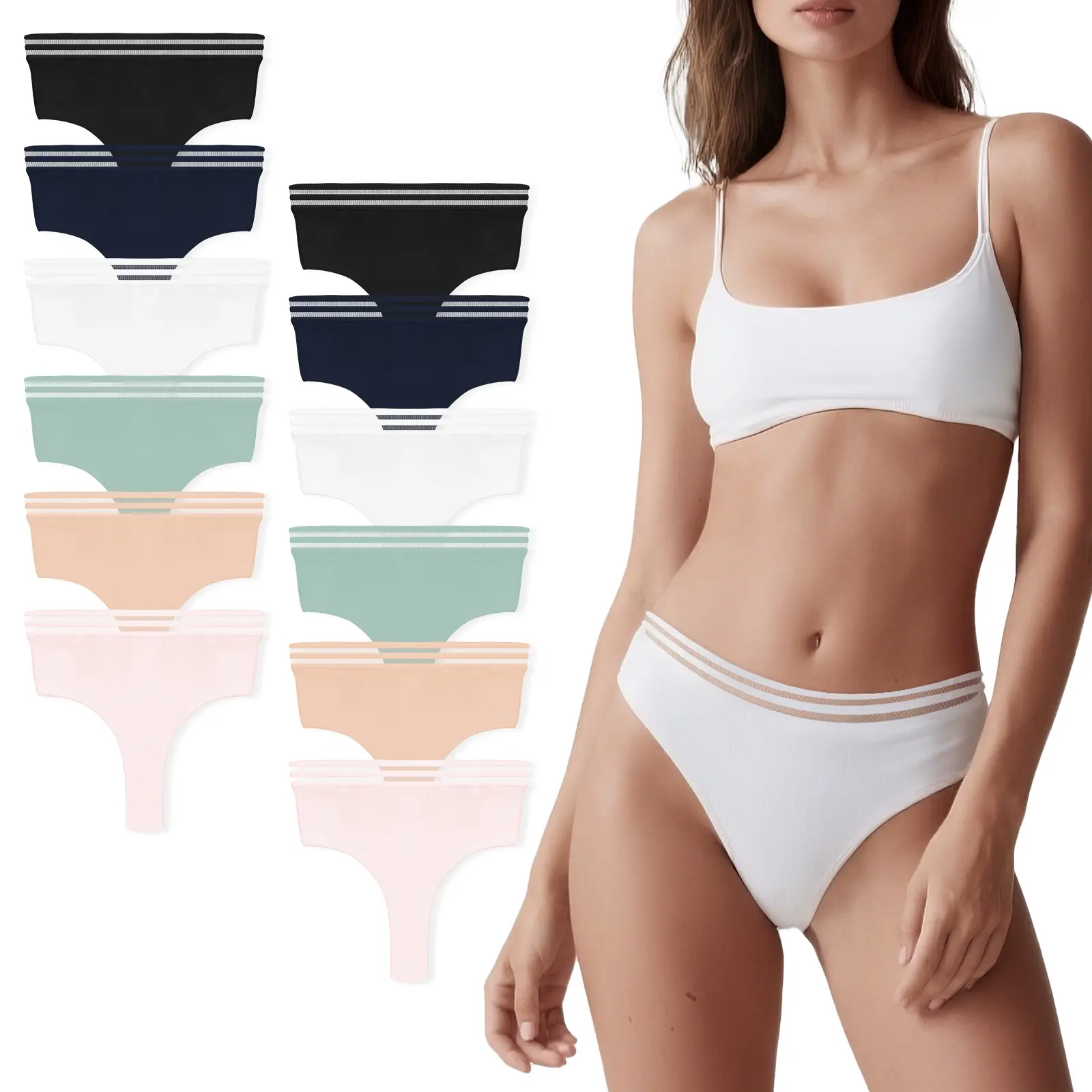 Alisia Grace 12Pcs/6Pcs Women's Cotton Thong Panties Multipack Soft Cute Breathable Stretch Bikini No Show Colorful Underwear for Daily Wear All Seasons - Casual