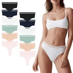 Alisia Grace 12Pcs/6Pcs Women's Cotton Thong Panties Multipack Soft Cute Breathable Stretch Bikini No Show Colorful Underwear for Daily Wear All Seasons - Casual