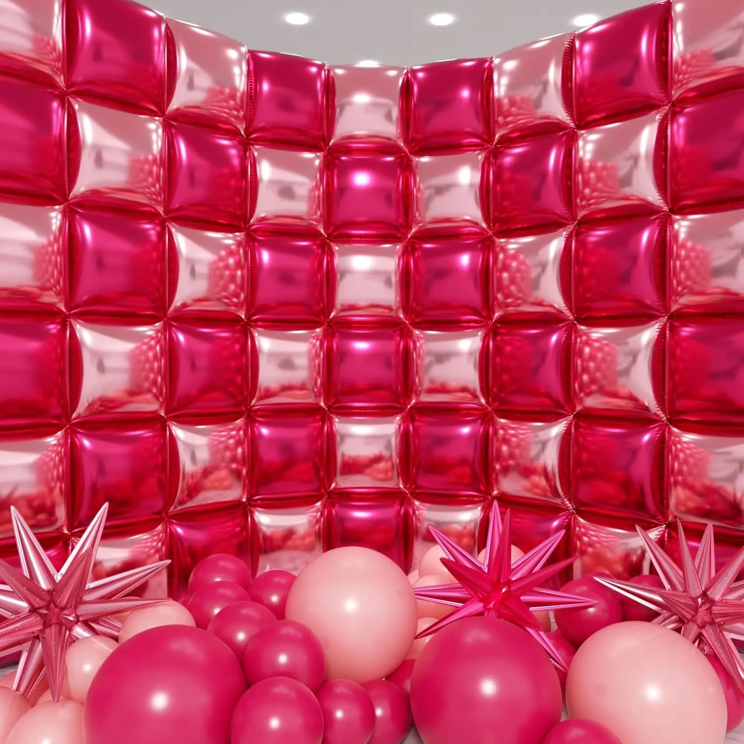 50 count Hot Pink and Pink Square Foil Balloons Wall Backdrop with 147 count Balloon Garland Arch Kit, Double Sided Balloon Tunnel for Anniversary Bachelorette Birthday Valentines Party Decorations