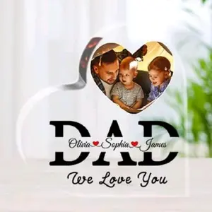 Personalized Acrylic Heart Dad Gift - Custom Photo Decor Sign, Acrylic Material Keepsake for Father’s Day, Home & Festive Party Supply to Show Love & Appreciation