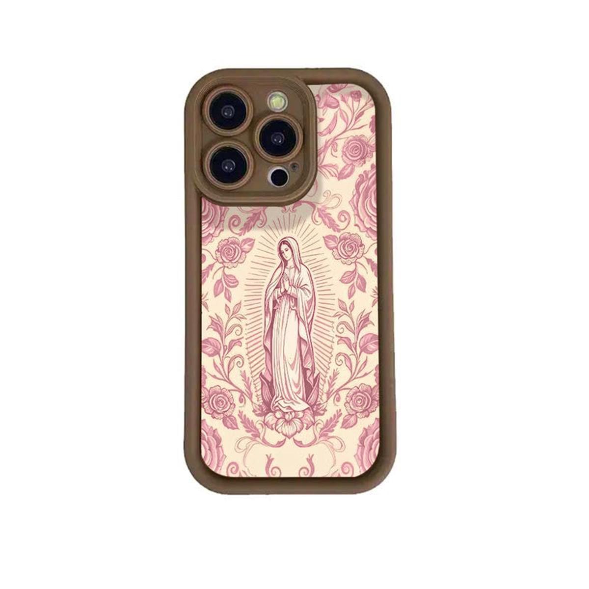 Virgin Mary Pattern Phone Case for iPhone 17 16 15 14 13 12 11 – Soft TPU, Fully Protected & Shockproof Cover Stylish Trendy Gift for Christian Faith Lovers!