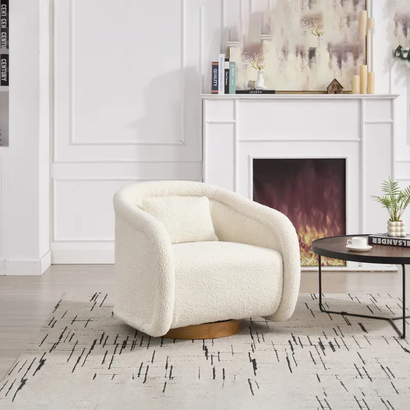 [SOIYELIFE] Swivel Accent Chair, 360-degree Swivel Barrel Chair with Teddy Upholstery, Comfy Pumpkin-Shaped Swivel Chair for Living Room, Bedroom, or Office furniture lounge