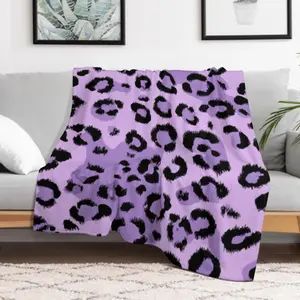 Bold Vintage Purple Leopard Throw Blanket, Abstract Animal Print, 280GSM Soft Flannel for Modern Living Room & Boho Bedroom Decor
