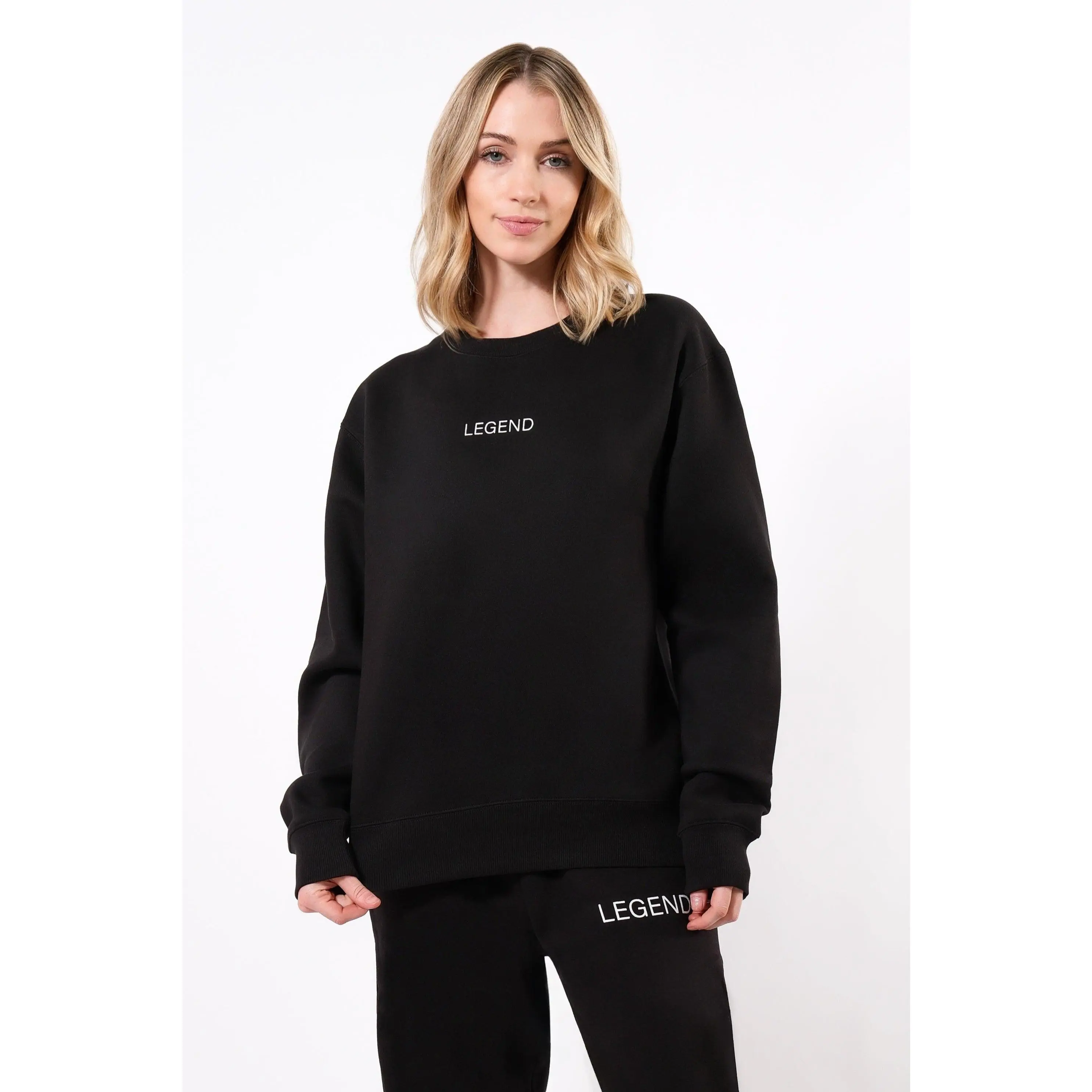 Birdiebee "Legend" Signature Unisex Oversized Sweatshirt: Legend - Black Crew Neck Long Sleeve