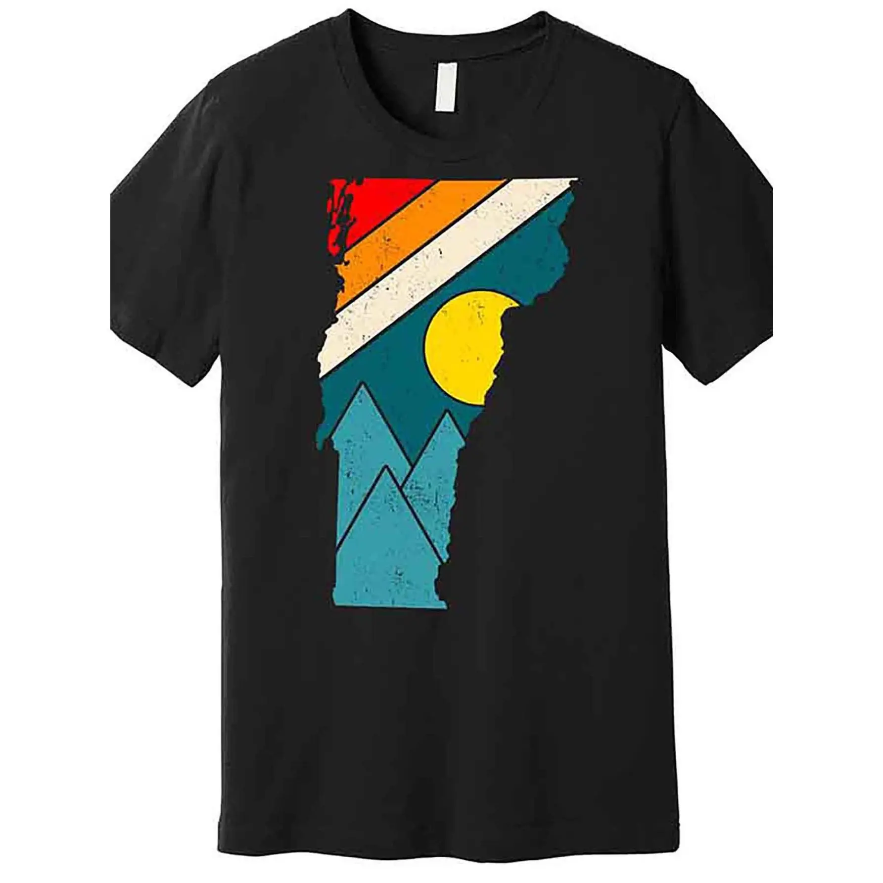 Drop shoulder T-shirt Vintage Vermont Sunset Premium T-Shirt 228278 Fun Men's Short Sleeve Pattern T-Shirt Collection, Black AA,Made in USA