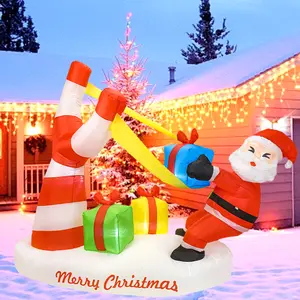 7.2FT Christmas Inflatable Santa Presenting Gifts with A Giant Slingshot Outdoor Decorations, Built in LED Lights, Blow up Christmas Decor for Winter Holiday Yard Lawn Garden Indoor