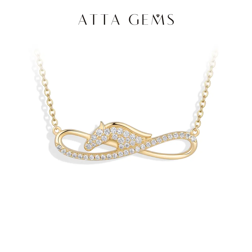 ATTAGEMS Women's Modern Horse-Shaped Necklace, 925 Sterling Silver with D Color VVS1 Lab-Grown Moissanite Stones, Engagement Gift, Lab-Grown Stone