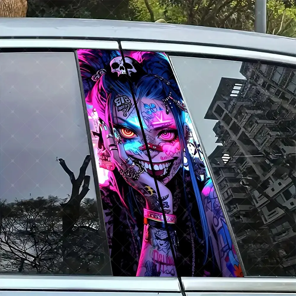 2pc Cartoon Girl Vinyl Stickers, Skull Decal, Graphic Decal, Car B Pillar Protection Decals, Easy Peel & Stick, Sunproof Waterproof Scratch Resistant, Car Accessories Women, All Car Models, Car Accessories Cute, Universal Car Sticker, Automotive Decals
