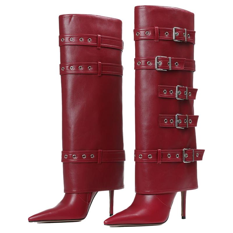 EROCALLI Women Pointed Toe Over The Knee Boot Fashion Pointed Toe Stiletto Heeled Buckle Belts with Zipper Sexy Shoes  Buckle Strap High Heel Thigh Stiletto Red Boots KneHigh Heels High Black Boots Casual Western Club