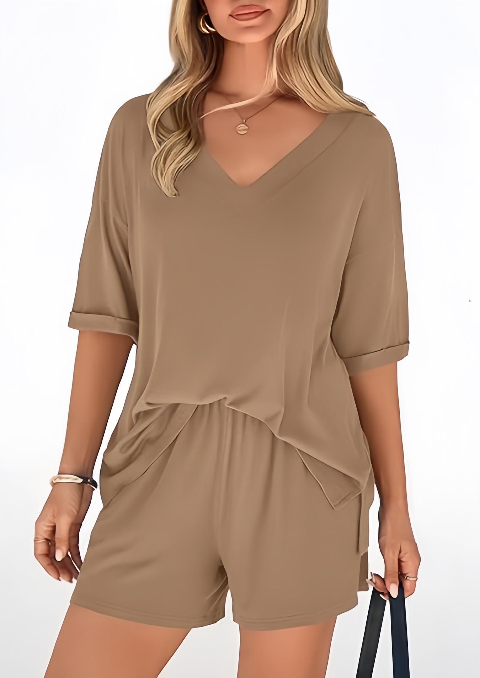 Women's Sports Two-Piece Set, Summer Short Sleeve T-Shirt and Pants, Loose Jogging Training Outfit, Home Fitness Loungewear Pajamas Set