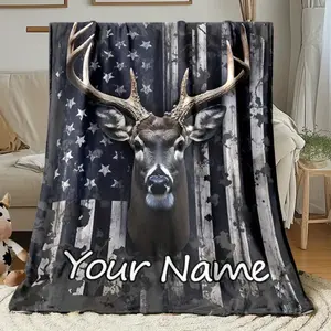 Custom Name Deer Pattern Blanket - Lightweight Home Bedding, Suitable for Sofa, Bed, Travel, Camping, Living Room, Office, Chair and Bed - Soft and Warm Digital Printed Blanket