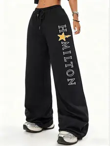 Women's Hamilton Graphic Sweatpants, Letter Print Sweatpants, Drawstring Waist Baggy Running Trousers, Casual Active Jogger Sport Pants, Streetwear Joggers for Shopping|Work|Dancing|Yoga All-Season Wear