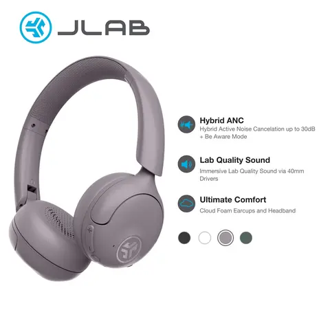 JLab Go Lux ANC On-Ear Wireless Headphones, 40mm Drivers, Hybrid Noise Cancelling, 70+ Hours Playtime, Bluetooth 5.4, Foldable, Fast Charging, Dual Noise-Canceling Mics, Immersive Audio, Customizable Sound