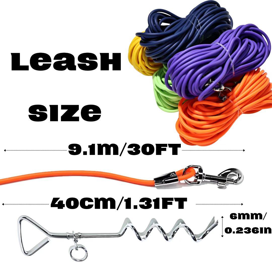 Dog Tie Out Cable and Stake for Yard and Camping, Heavy Duty Stakes and Lead for Large Dogs up to 125lbs, Dog Scew and Tether for Outside