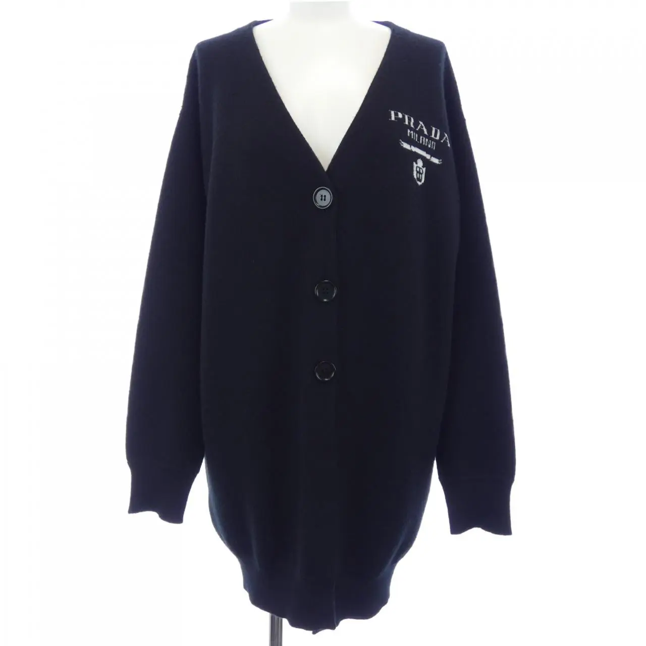 Pre-owned PRADA Cashmere Small Leather Goods Intarsia Lettering Logo Cardigan