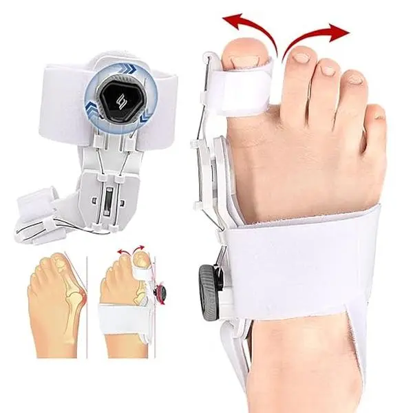 Adult Bunion Corrector Foot Care Product - Universal Size, Adjustable Knob Design, Gentle Hammer Toe Straightener, Soft Silicone Pad for Pain Reduction, Customized Fit Magic Strap Closure (White) for Foot Problems