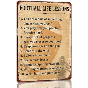 Football Life Lessons Tin Sign Vintage Football Metal Signs Sport Wall Decor For Bar Garage Bedroom