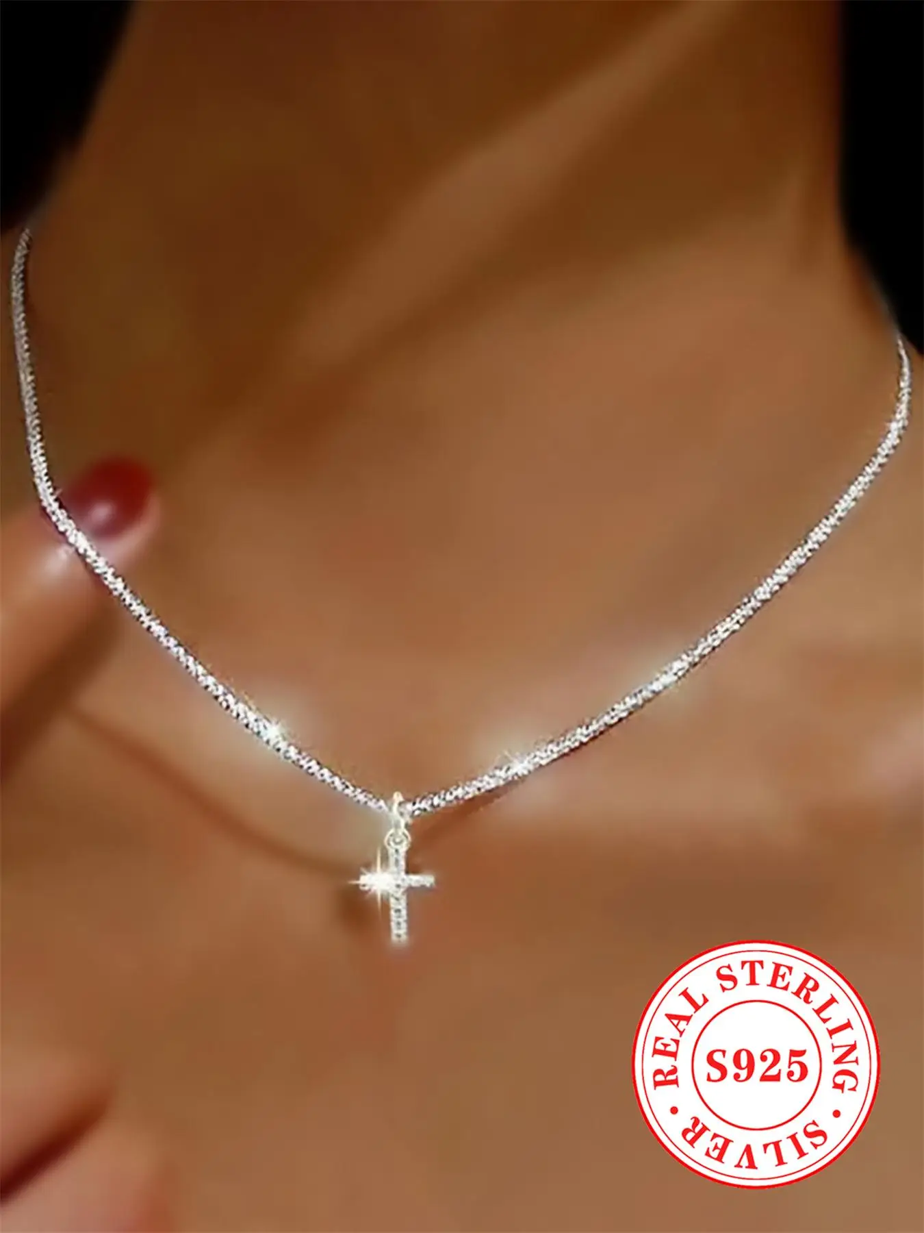 925 Sterling Silver Fashion Cross Pendant Necklace for Women & Girls, Fashion Jewelry for Party, Daily, Trendy All-match & Exquisite Jewelry for Birth