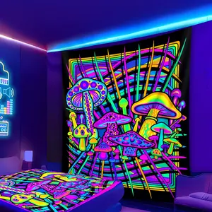 1pc Vibrant Mushroom Psychedelic UV Blacklight Tapestry - Large Peach Skin Fluorescent Wall Hanging with Free Accessories, Glow-in-the-Dark Party & Festival Decor for Bedroom, Living Room, Dorm, or Home Aesthetic, Mushroom Decor 60X40