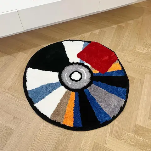 CD Pattern Round Shaped Indoor Carpet, 1 Count Plush Decorative Door Mat, Anti-slip Floor Rug Pad for Baby Room Living Room Bedroom, Home Decor Rugs, Home Decoration Mat
