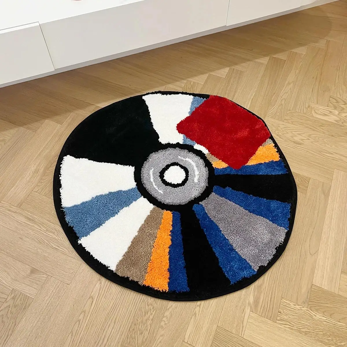 CD Pattern Round Shaped Indoor Carpet, 1 Count Plush Decorative Door Mat, Anti-slip Floor Rug Pad for Baby Room Living Room Bedroom