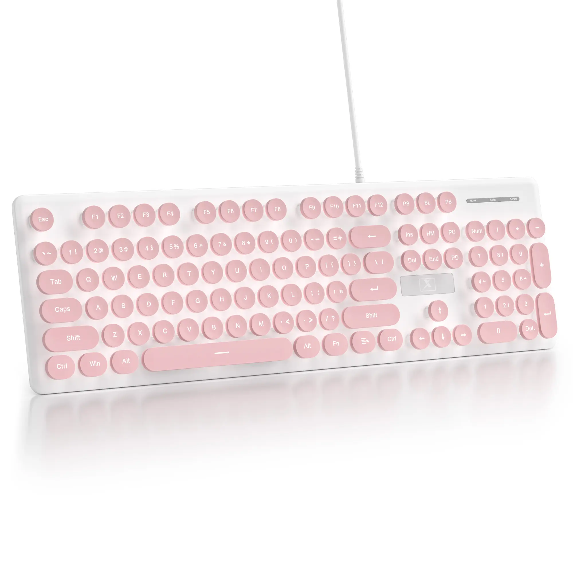 Cute Quiet Keyboard, Wired Typewriter Keyboard, Light Up Backlit Keyboard with Retro Round Keys Full Size for Office Computer