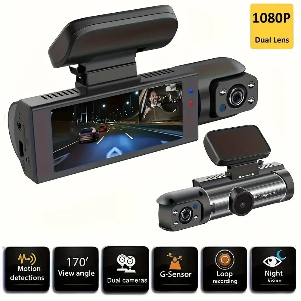 1080P Car DVR，2 Channel  In Front of and Inside the Car, 64GB Car Video Surveillance with Night Vision，WiFi Mobile Connectivity，Automatic Cycle，24/7Parking Mode Car DVR Hd