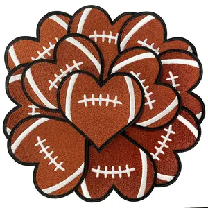12Pcs Heart Embroidery Iron On Small Patches Sports Rugby Decorative Fashion Cute Appliques Accessories for DIY Clothes Jackets Hats Backpack