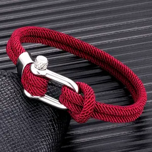 Minimalist Nautical Rope Bracelet Double Strand Stainless Steel U-Shape Shackle Buckle Survival Jewelry For Men Women