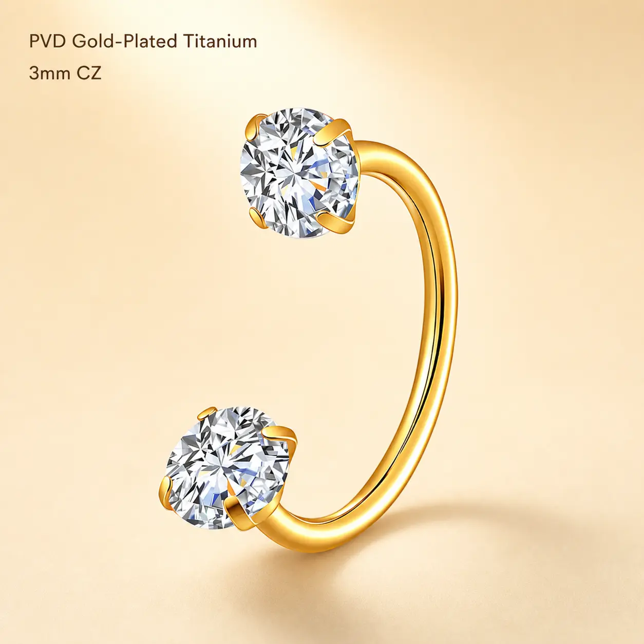 BODY FREEDOM ASTM F136 Titanium Horseshoe Nose Ring, Internally Threaded 3mm CZ, 18G/20G, 8mm Septum & Cartilage Piercing Jewelry