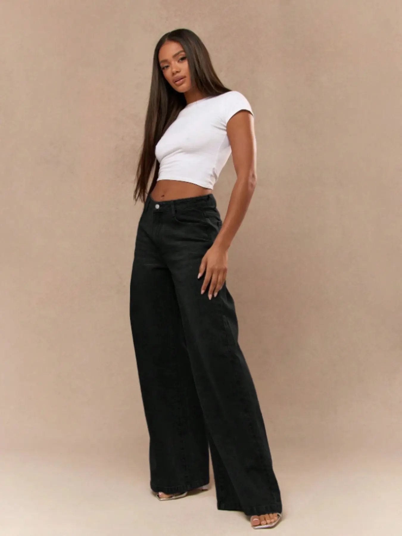 Elegant High-Waisted Wide-Leg Pajama Pants, Denim Jeans, Modern Y2K Style, Fall Winter Fashion, Women's Clothing, Everyday, Womenswear, Fit, Bottom