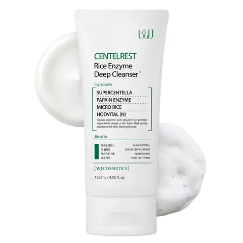 WJ Cosmetics Centelrest Rice Enzyme Deep Cleanser – Hydrating Foaming Face Cleanser, Pore Cleansing Wash for Sebum Control and Blackhead Removal with Centella Asiatica and Papain Enzyme (4.05 fl. oz)