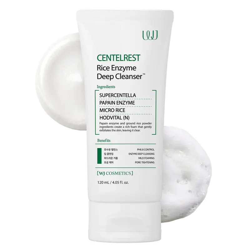 WJ Cosmetics Centelrest Rice Enzyme Deep Cleanser – Hydrating Foaming Face Cleanser, Pore Cleansing Wash for Sebum Control and Blackhead Removal with Centella Asiatica and Papain Enzyme (4.05 fl. oz)