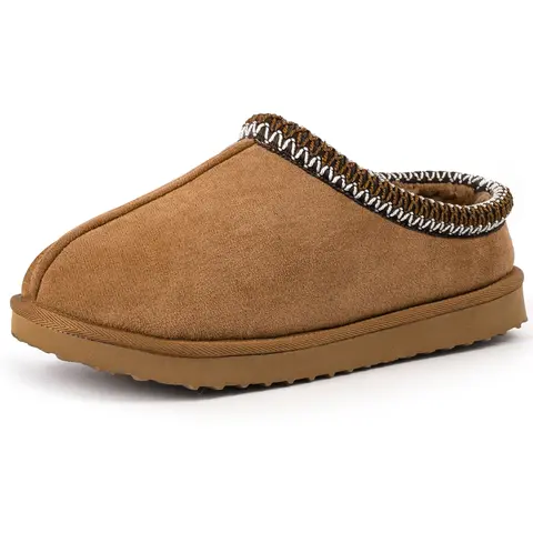 Women's Classic Embroidered Suede Faux Fur Short-Ankle Mules - Lightweight Cushioned EVA Indoor-Outdoor Warm Casual Clogs Shoes