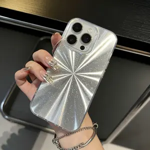 【Buy 1 Take 1】Glossy Starburst Glitter iPhone Case for Women, Fireworks Design Backplate, Electroplated Silver Buttons, Shockproof Protective Cover for iPhone 16 15 14 13 12 11 Pro Max Plus X/XS