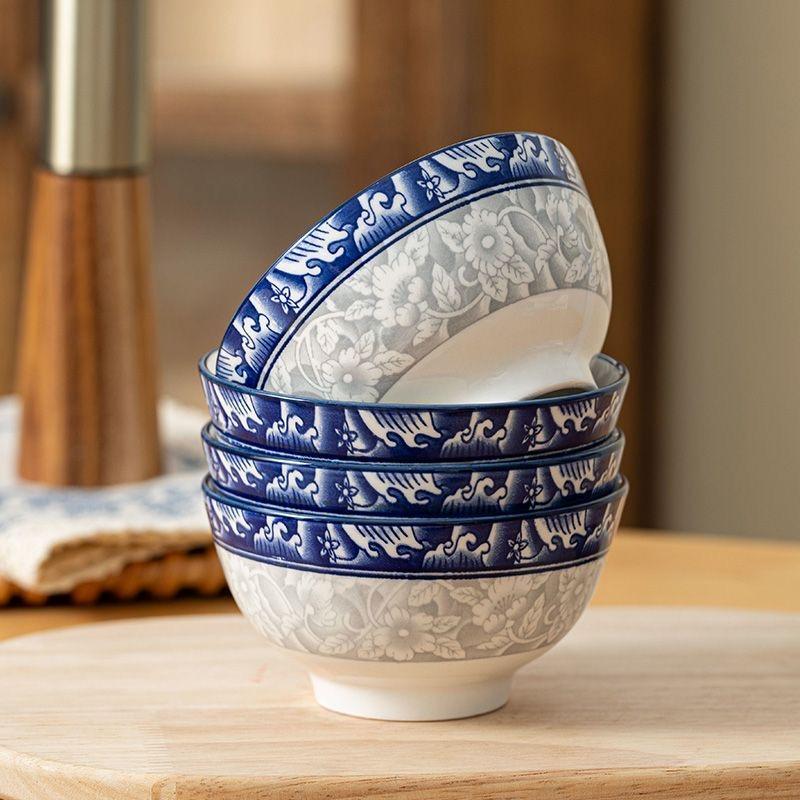 Viral Chinese Style Blue Wave Ceramic Bowls! BOYOU 4.5 Inch Underglaze Rice Bowls Set, Microwave & Dishwasher Safe, Thickened Anti-Scald Stackable Bowls for Pasta, Soup, Home Kitchen Upgrade Must-Have!