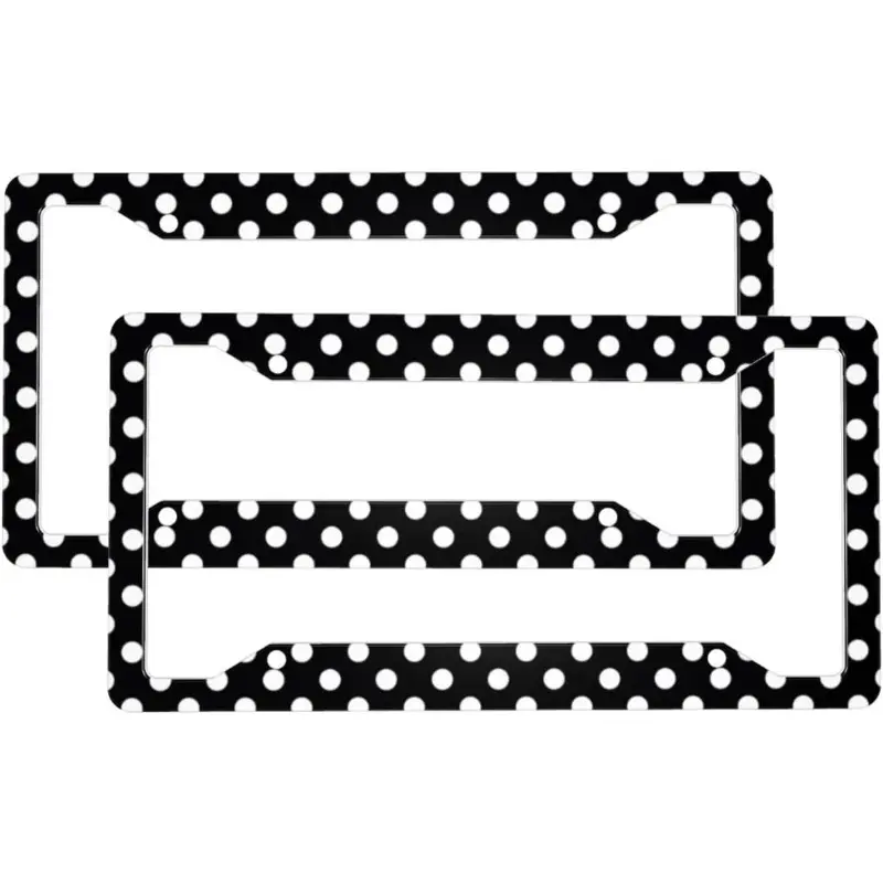 2 Pcs Car License Plate Frames for Women Men - Aluminum Solid Vintage White Polka Dot Black Print License Plate Cover for Car Accessories for Women Men with Fasteners and Screws ﻿