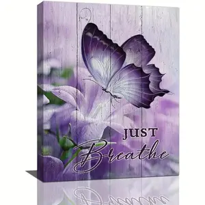 Farmhouse Butterfly Wall Art Purple Butterfly Flower Wall Decoration Picture Canvas Prints Modern Painting Artwork For Bathroom Bedroom Living Room Dining Room  Frameless Poster Ornaments Artistic Photo Design