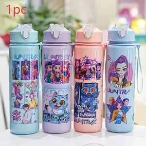 K-Pop Ghost Hunter Theme Leakproof Water Bottle, Reusable Hard Plastic with Lid and Straw, 700ML Eco-Friendly Alternative, Portable Drinking Bottle, Perfect for School, Travel, Halloween Party