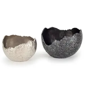 212 MAIN Stylish Gray & Silver Aluminum Decorative Deep Bowls - Set of 2 with Raw Edges, Modern Charcoal-Accent Collectible Art Pieces for Birthday Gifts, Coffee Display Home Decor