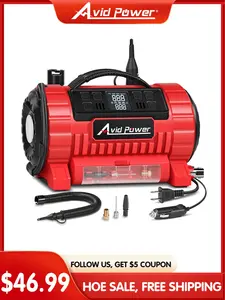 AVID POWER Tire Inflator Portable Air Compressor, 12V DC/110V AC Car Tire Pump with Inflation and Deflation, 5 Preset Modes, Digital LCD Gauge for Car Tires, Bike, and Air Mattress