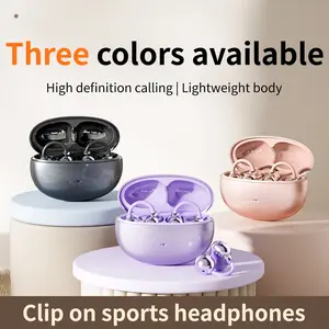 INSONIXN SK50 True Open Ear Wireless Earbuds - Lightweight Comfortable Clip-On Electronic Audio Headset, 24H Playtime Bluetooth 6.0 Waterproof Headphones with Smart Digital Display for Sports, Running