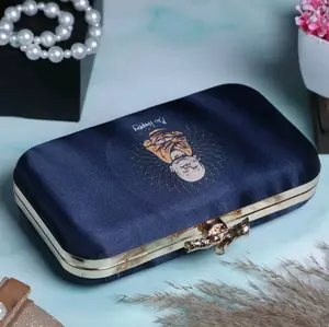 'BE HAPPY' Navy Blue Graphic Clutch for Casual and Party Wear with Uplifting Message